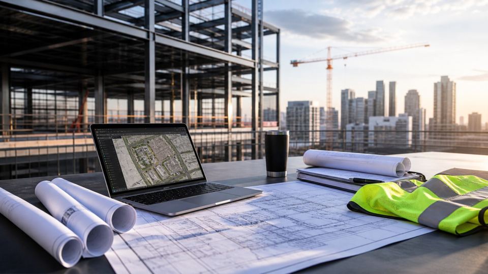 Representative field planning workspace with construction documents.